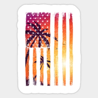 Summer Sunset Palm Trees American Flag Cool Spring Beach Tank Top Sticker